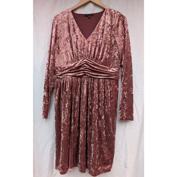 Violets & Roses Womens Grace Pink Crushed Velvet Long Sleeve Mini Dress Sz 12/31 - Picture 2 of 7